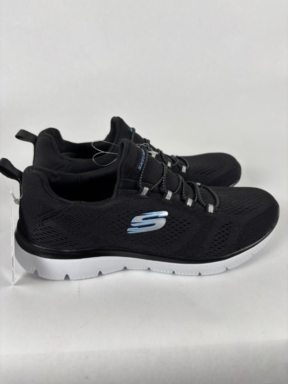 Skechers Memory Foam, Black and Light Blue, Slip-on, Air Cooled, Size 7 Women's
